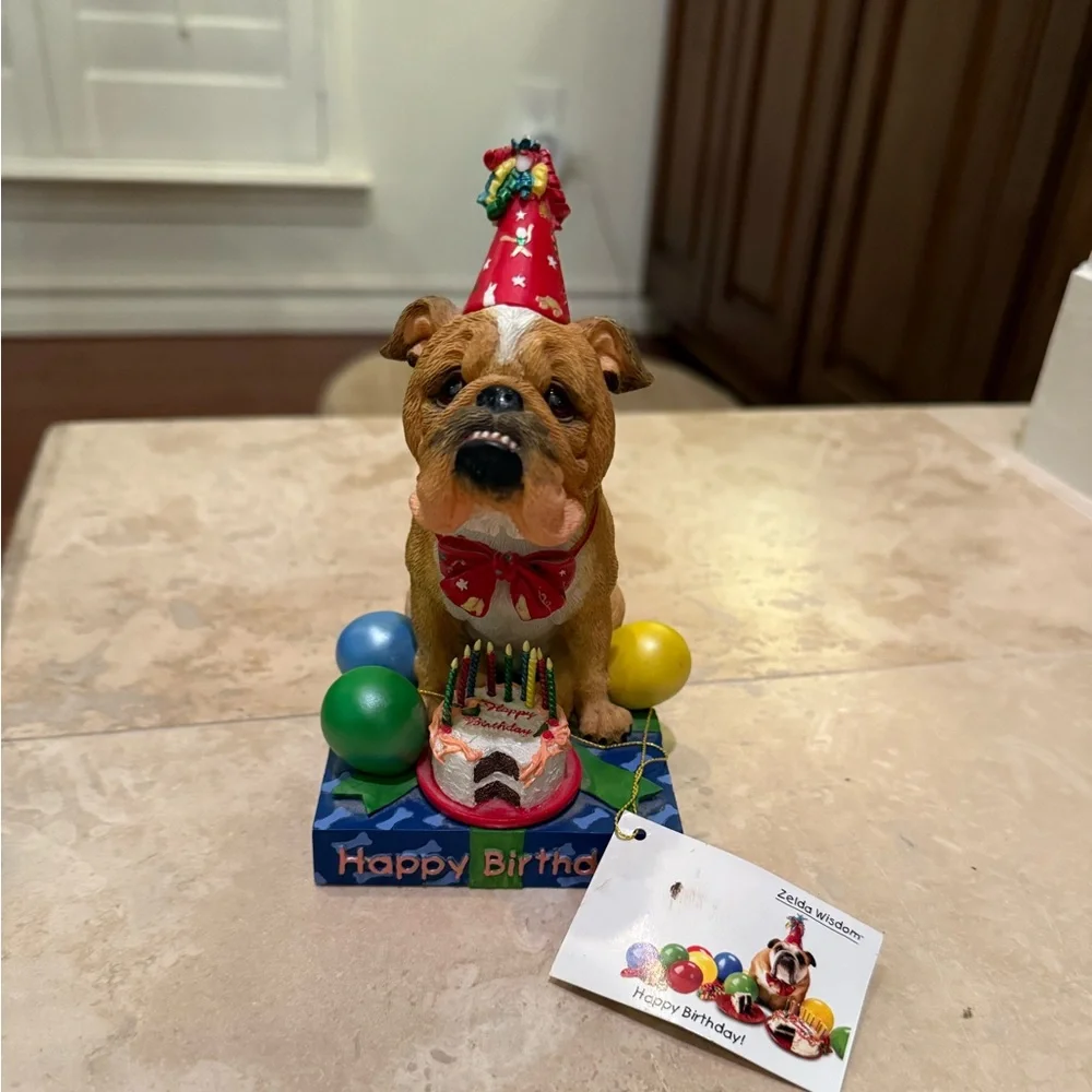 Adorable 2004 Zelda Wisdom ™ Bulldog Bobble head ~ Happy Birthday #4869 w/Tag